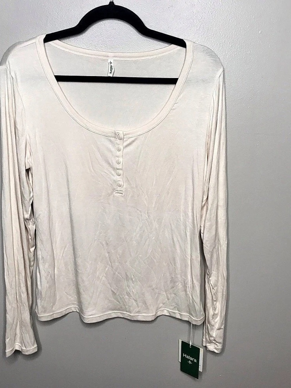 Halara Henley Neck Long Sleeve Slim Casual T-Shirt Sz XL